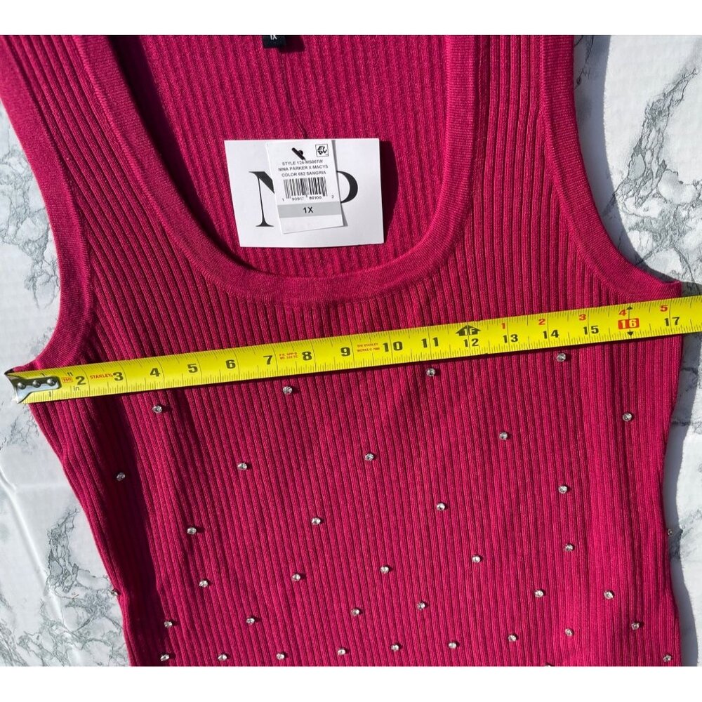 Nina Parker Womens Sangria Sleeveless Ribbed Tank Top W/ Stud Embellishments 1X - Picture 5 of 8